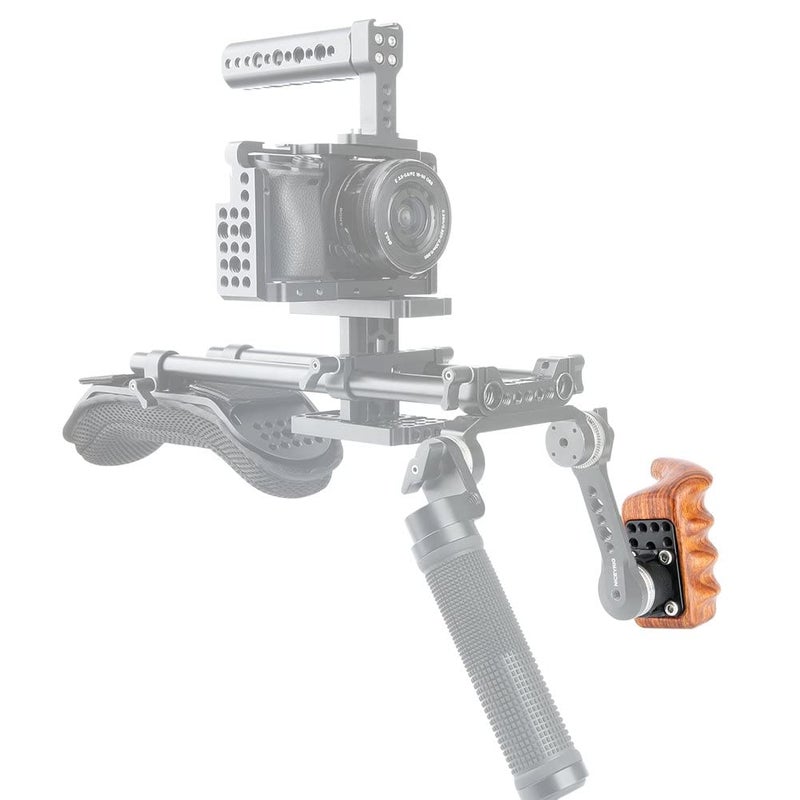 NICEYRIG مقبض خشبي من NICEYRIG مع وردة للجانب الأيسر (قطر خيط M6 31.8 مم) مناسب لكاميرات نيكون وسوني وكانون وكاميرات الفيديو، دعم تركيب على الكتف - Image 3